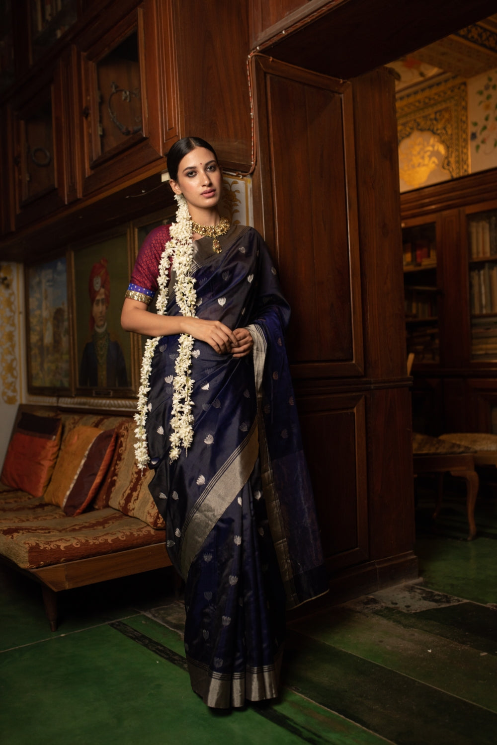 Devi- Navyblue Silk Chanderi Saree