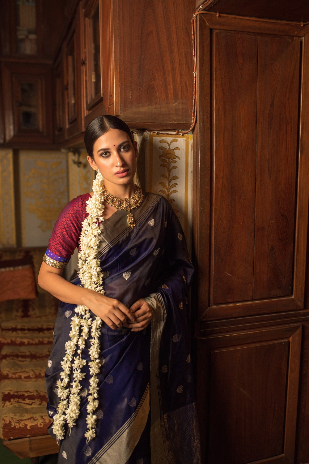 Devi- Navyblue Silk Chanderi Saree