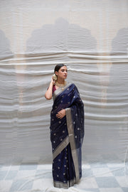 Devi- Navyblue Silk Chanderi Saree