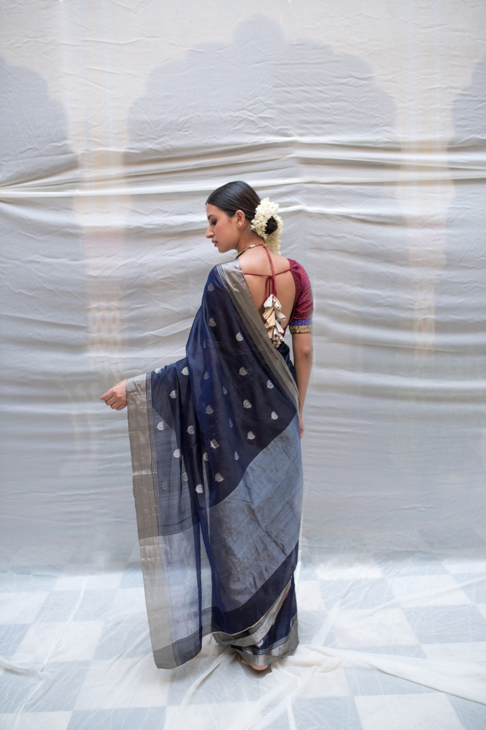 Devi- Navyblue Silk Chanderi Saree