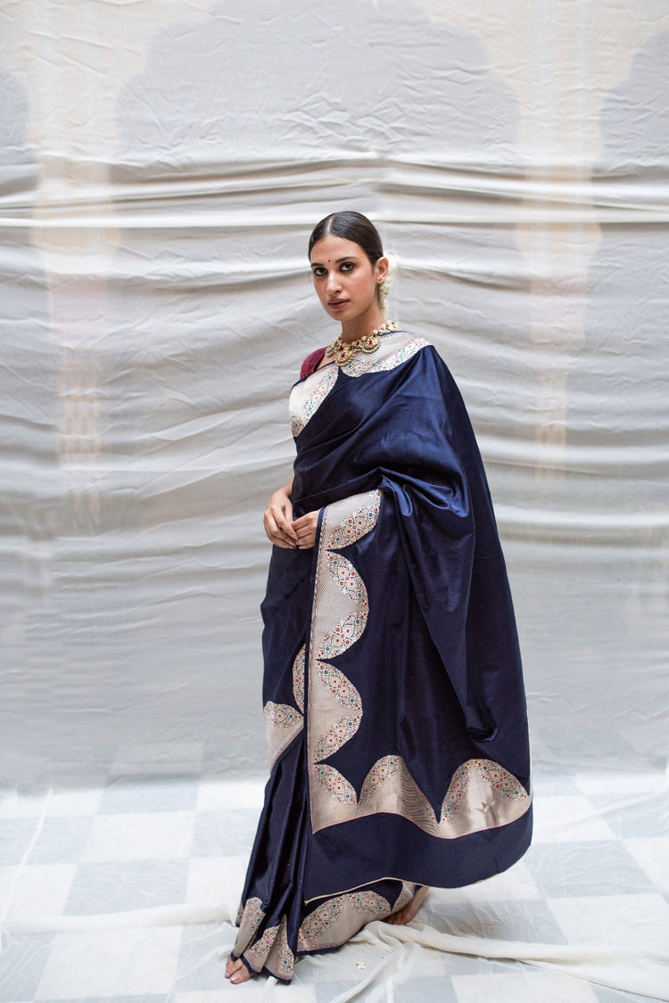 Bhagwati- Navyblue Silk Brocade Mashroo Banarasi Saree