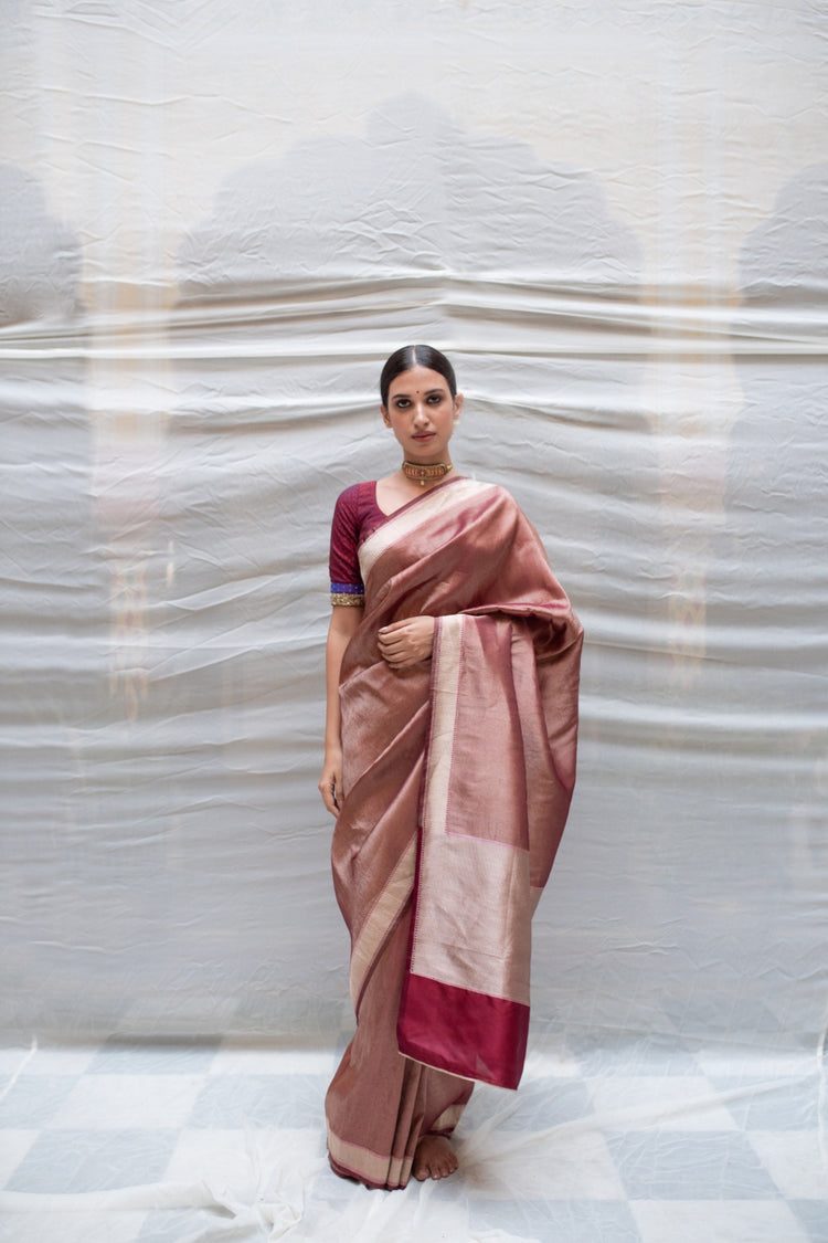 Charu- Burgundy Silk Brocade Tissue Banarasi Saree