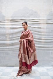 Charu- Burgundy Silk Brocade Tissue Banarasi Saree