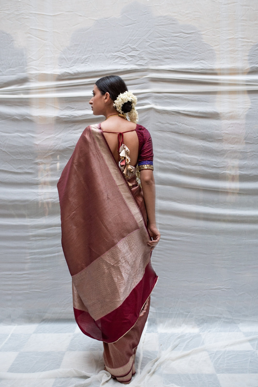 Charu- Burgundy Silk Brocade Tissue Banarasi Saree