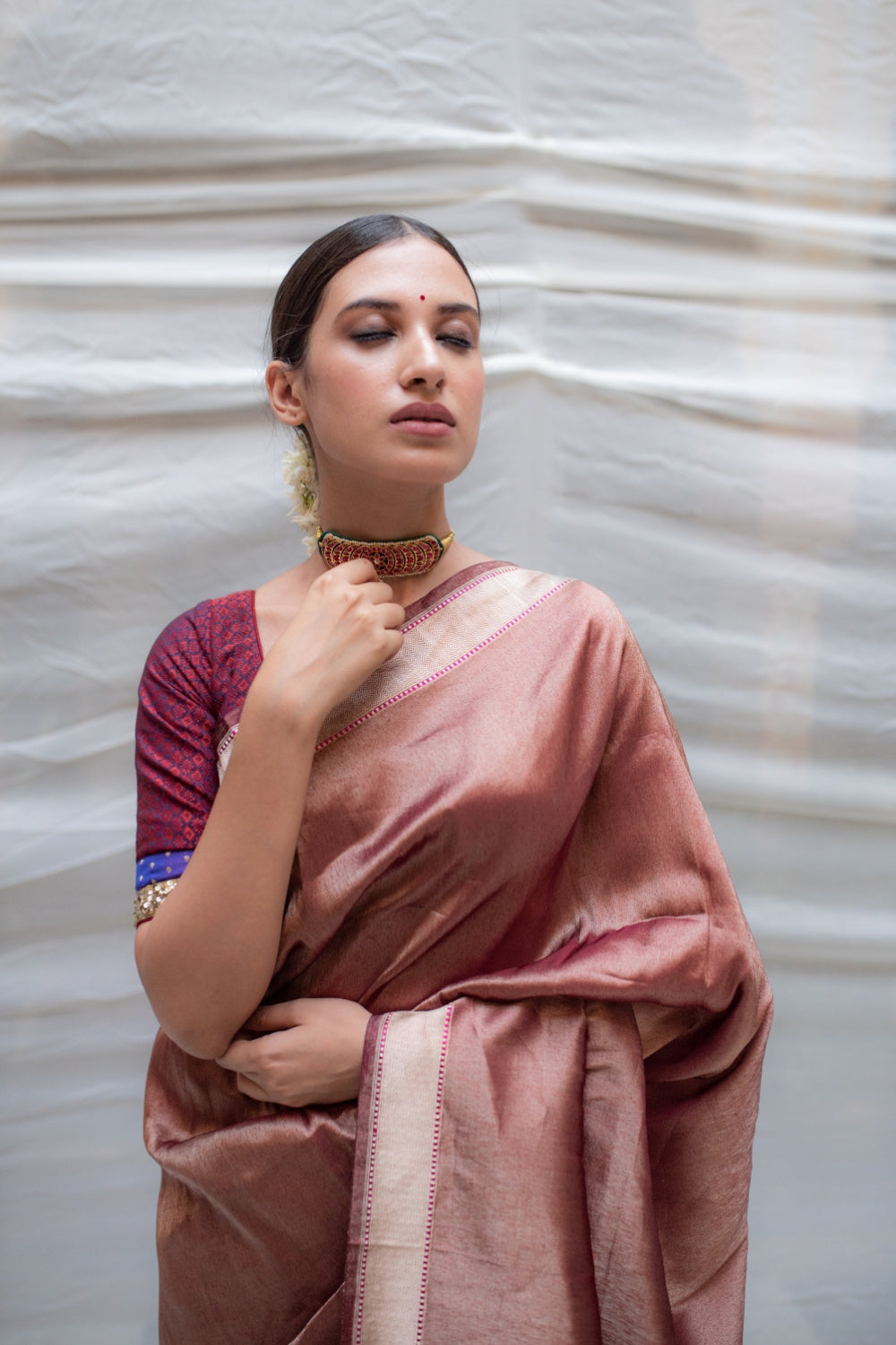 Charu- Burgundy Silk Brocade Tissue Banarasi Saree