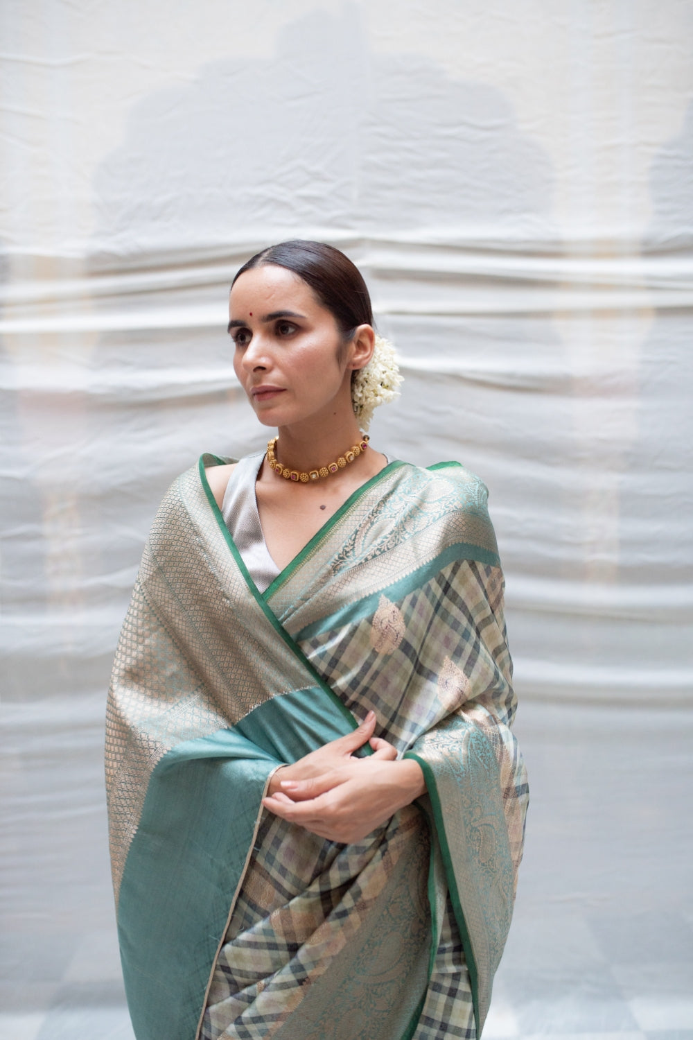 Indubala- Green Banarasi Brocade Saree