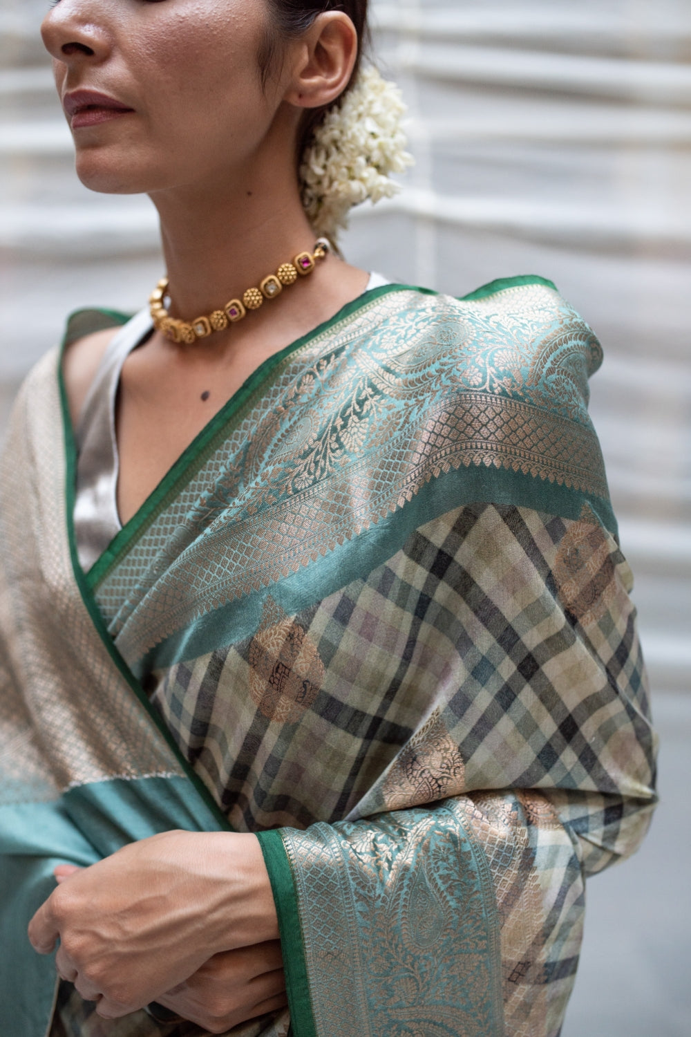 Indubala- Green Banarasi Brocade Saree