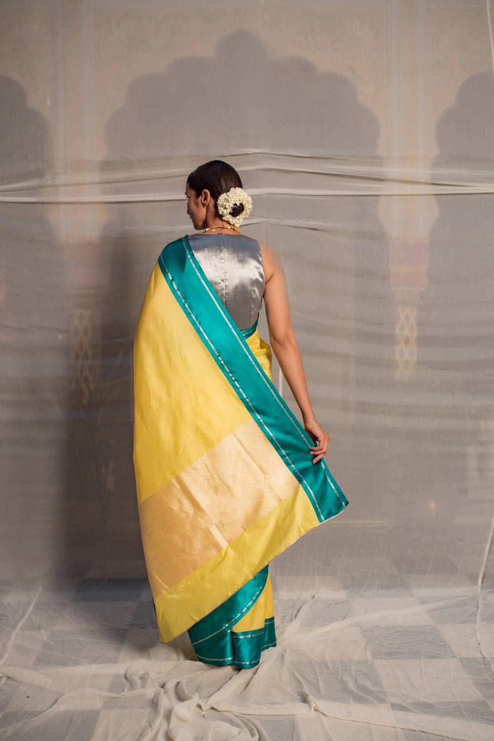 Kalpi- Yellow Plain Banarasi Saree