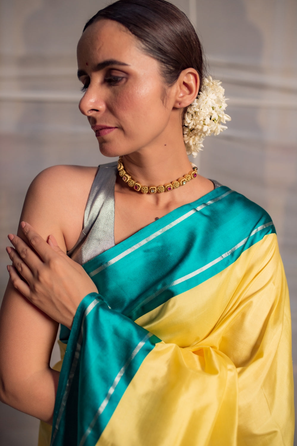 Kalpi- Yellow Plain Banarasi Saree