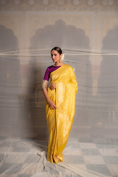 Roop- Yellow Silk Brocade Banarasi Saree
