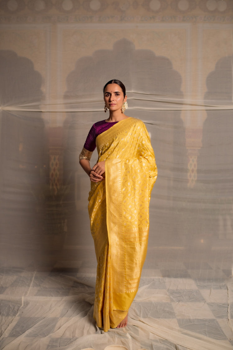 Roop- Yellow Silk Brocade Banarasi Saree