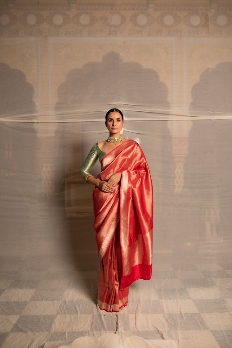 Manik- Red Silk Brocade Tissue Banarasi Saree