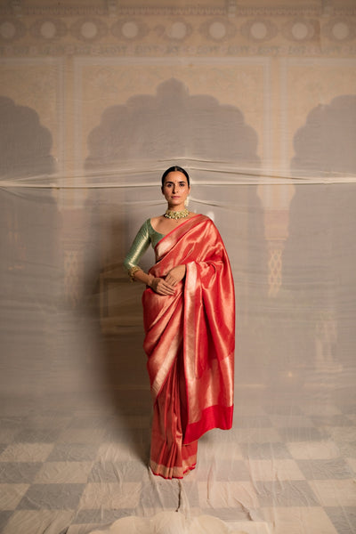 Manik- Red Silk Brocade Tissue Banarasi Saree