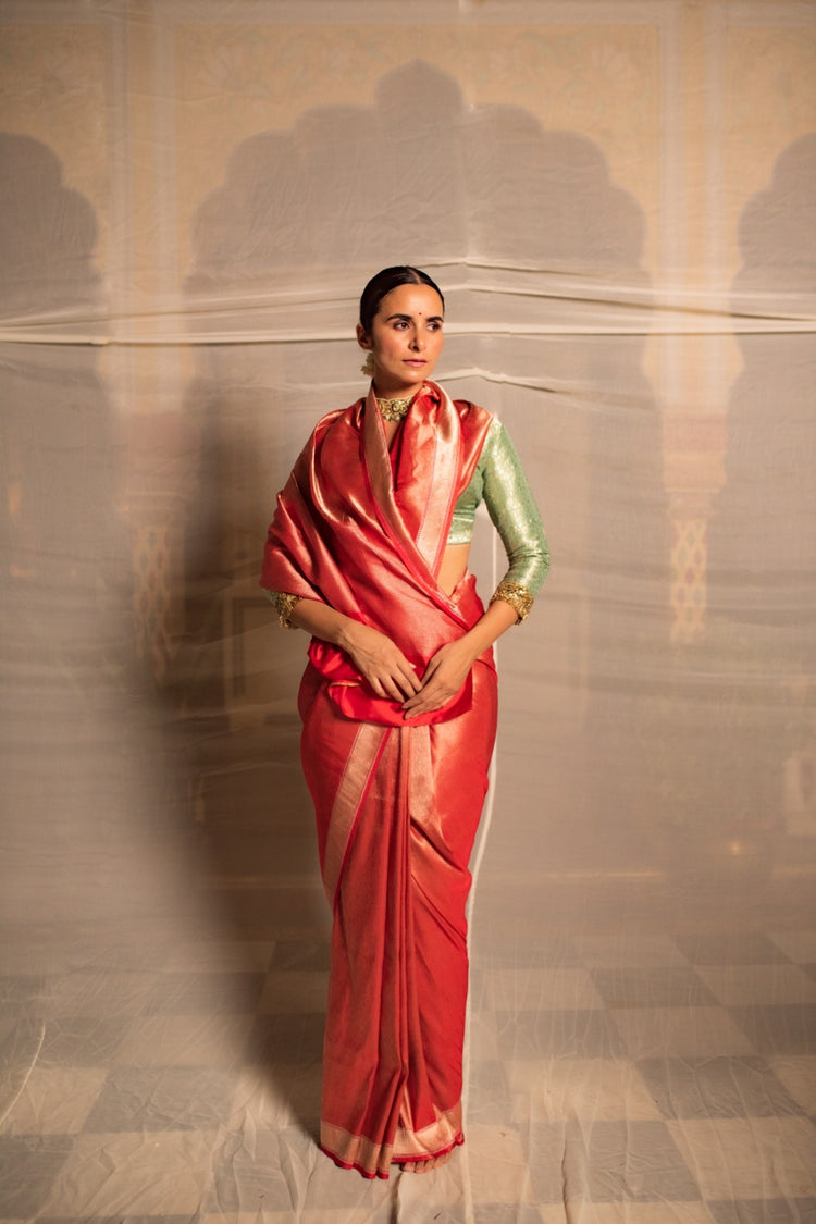 Manik- Red Silk Brocade Tissue Banarasi Saree