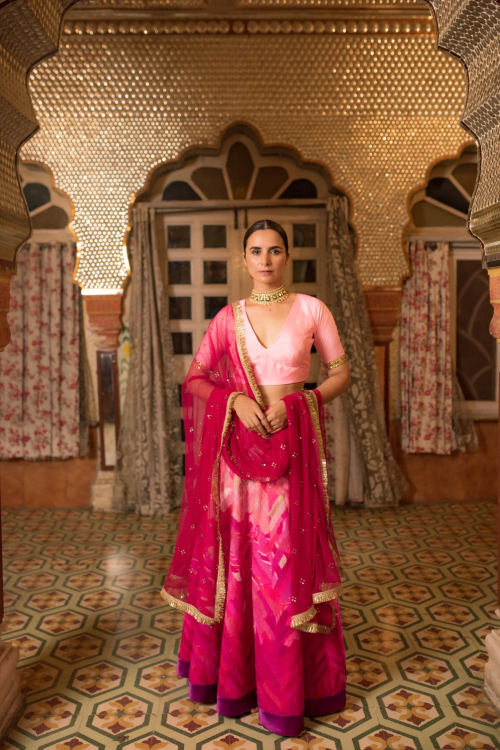 Indira- Pink Ombre Upcycled Patchwork Lehenga