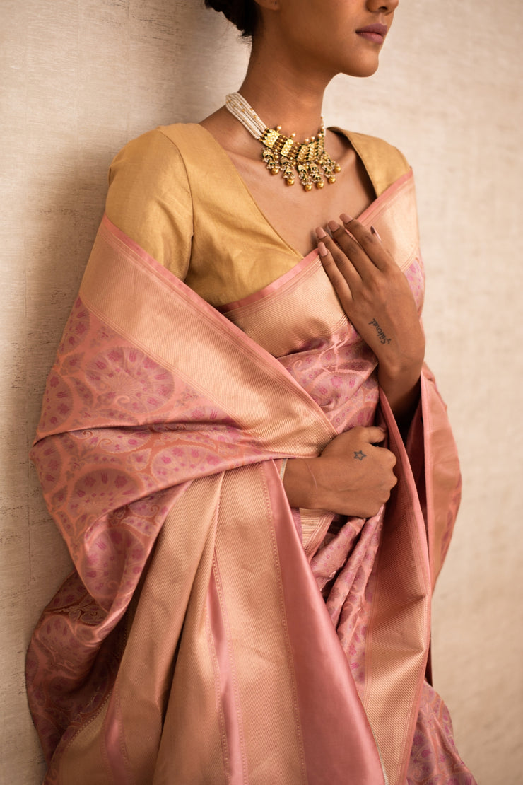 PRIYAN- Pink Silk Brocade Tissue Banarasi Tanchoi Saree