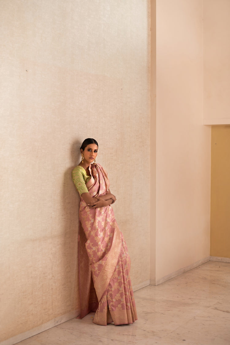 PARA- Blush Pink Silk Brocade Banarasi Saree