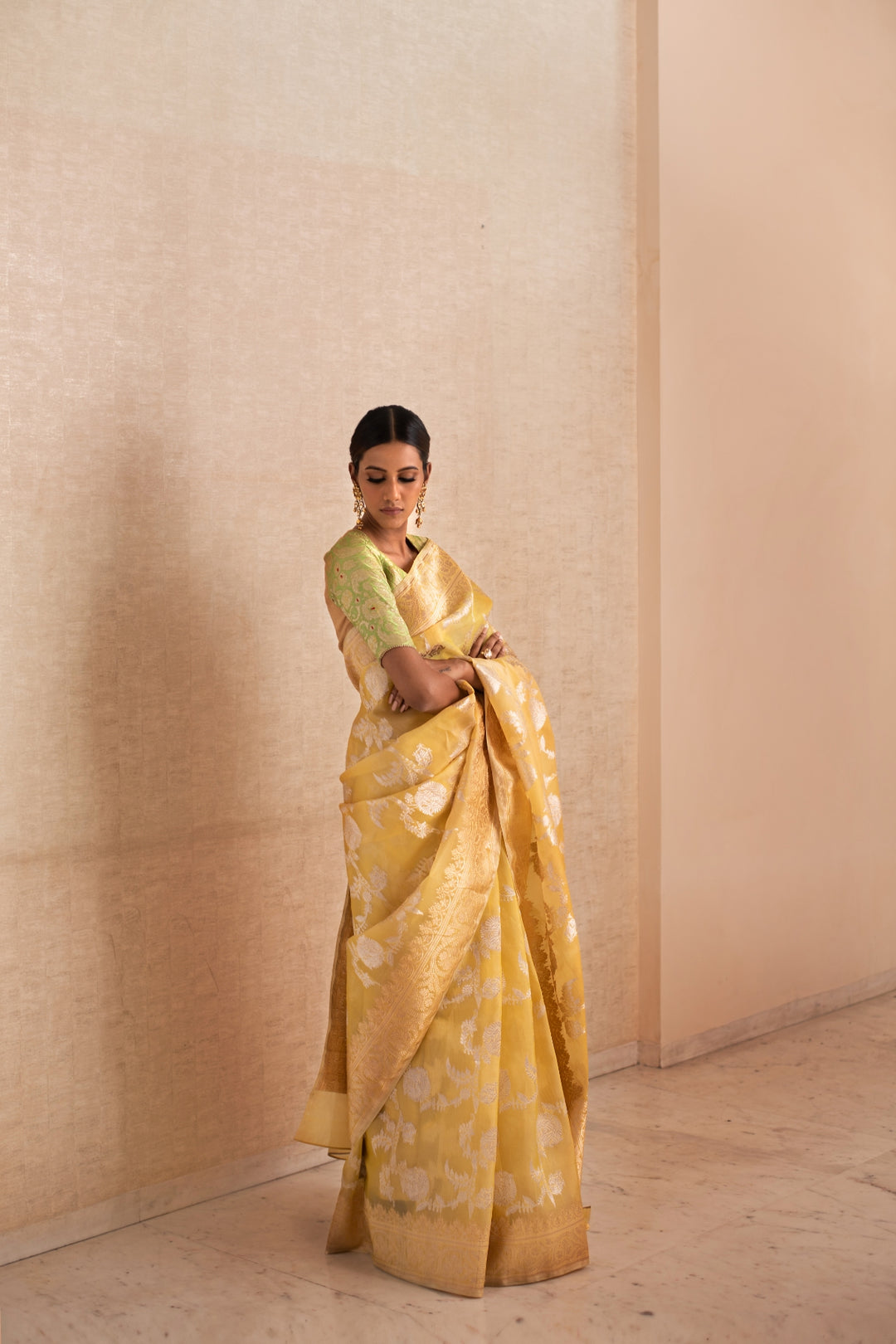 YASHICA- Yellow Silk Brocade Organza Banarasi Saree