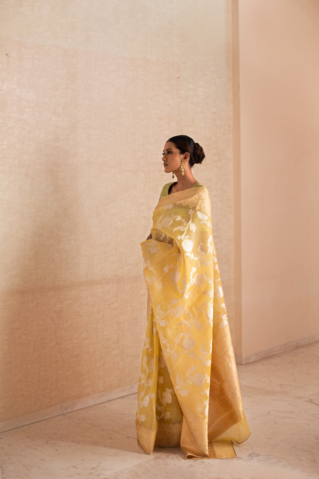 YASHICA- Yellow Silk Brocade Organza Banarasi Saree