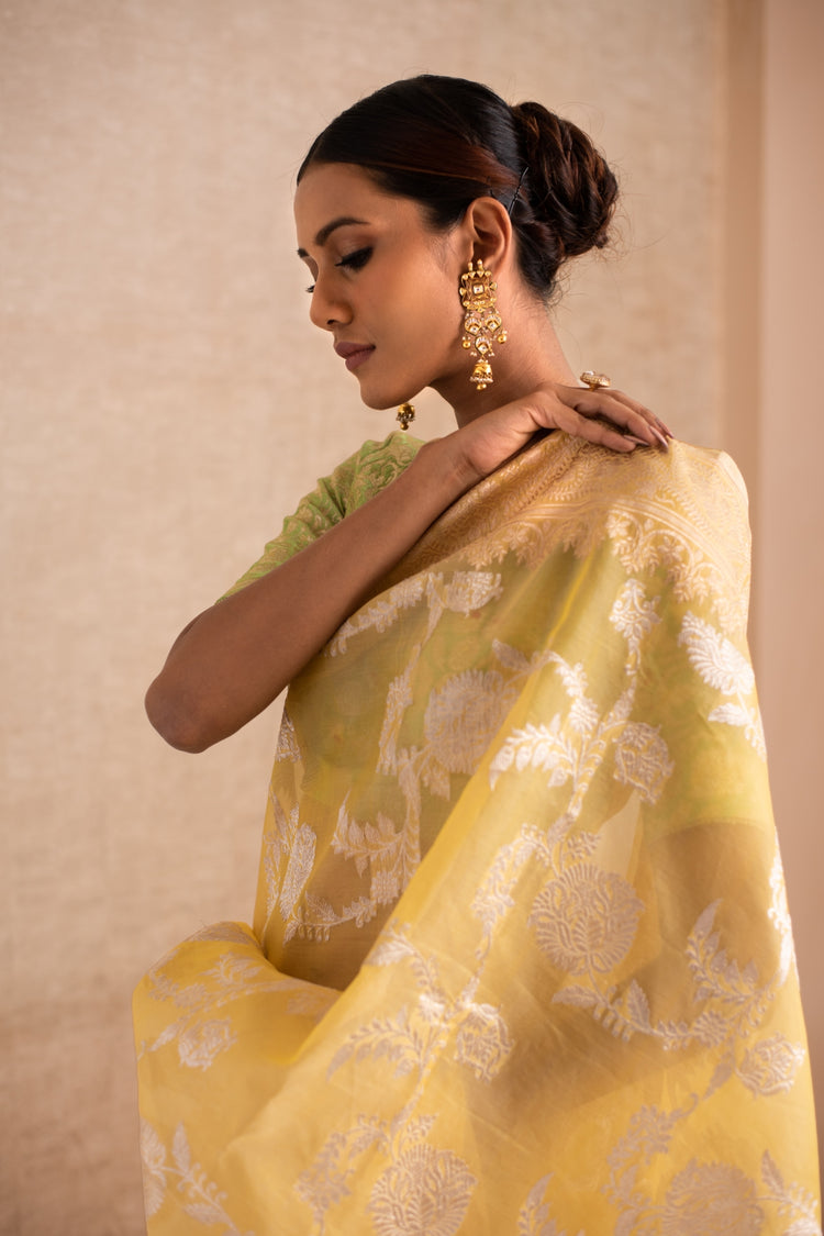 YASHICA- Yellow Silk Brocade Organza Banarasi Saree