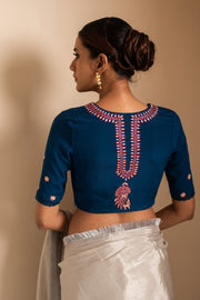 Sov- Navy Blue Silk Hand Embroidered Blouse