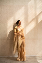 VITI- Gold Silk Tissue Maheshwari Saree