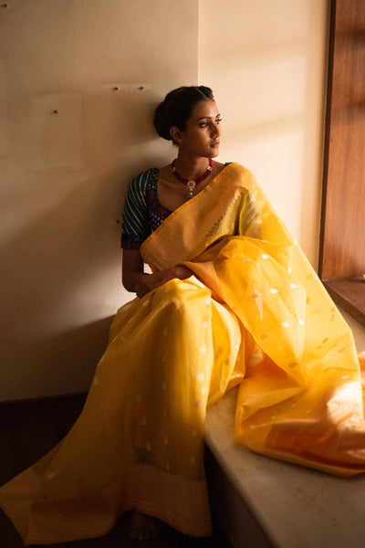 RAHEL-Yellow Silk Brocade Banarasi Saree