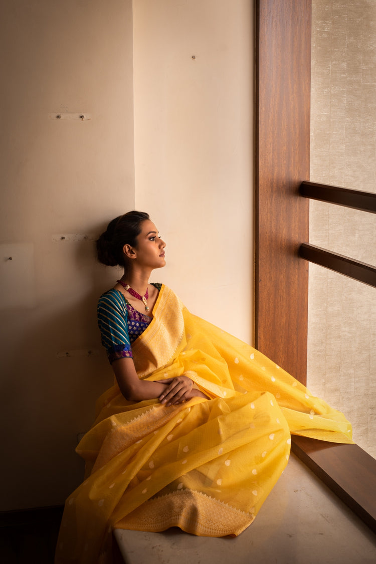 RAHEL-Yellow Silk Brocade Banarasi Saree