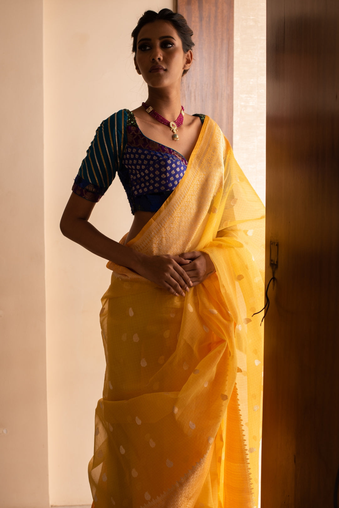 RAHEL-Yellow Silk Brocade Banarasi Saree