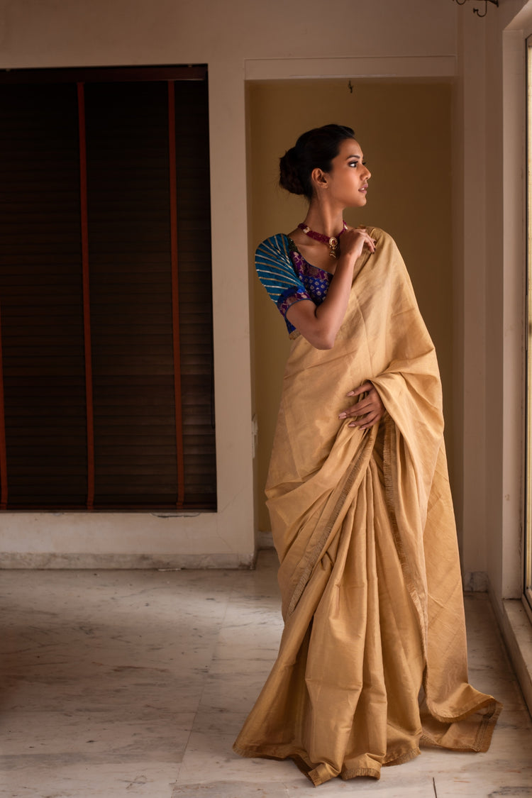 HEMALI- Gold Silk Chanderi Tissue Saree