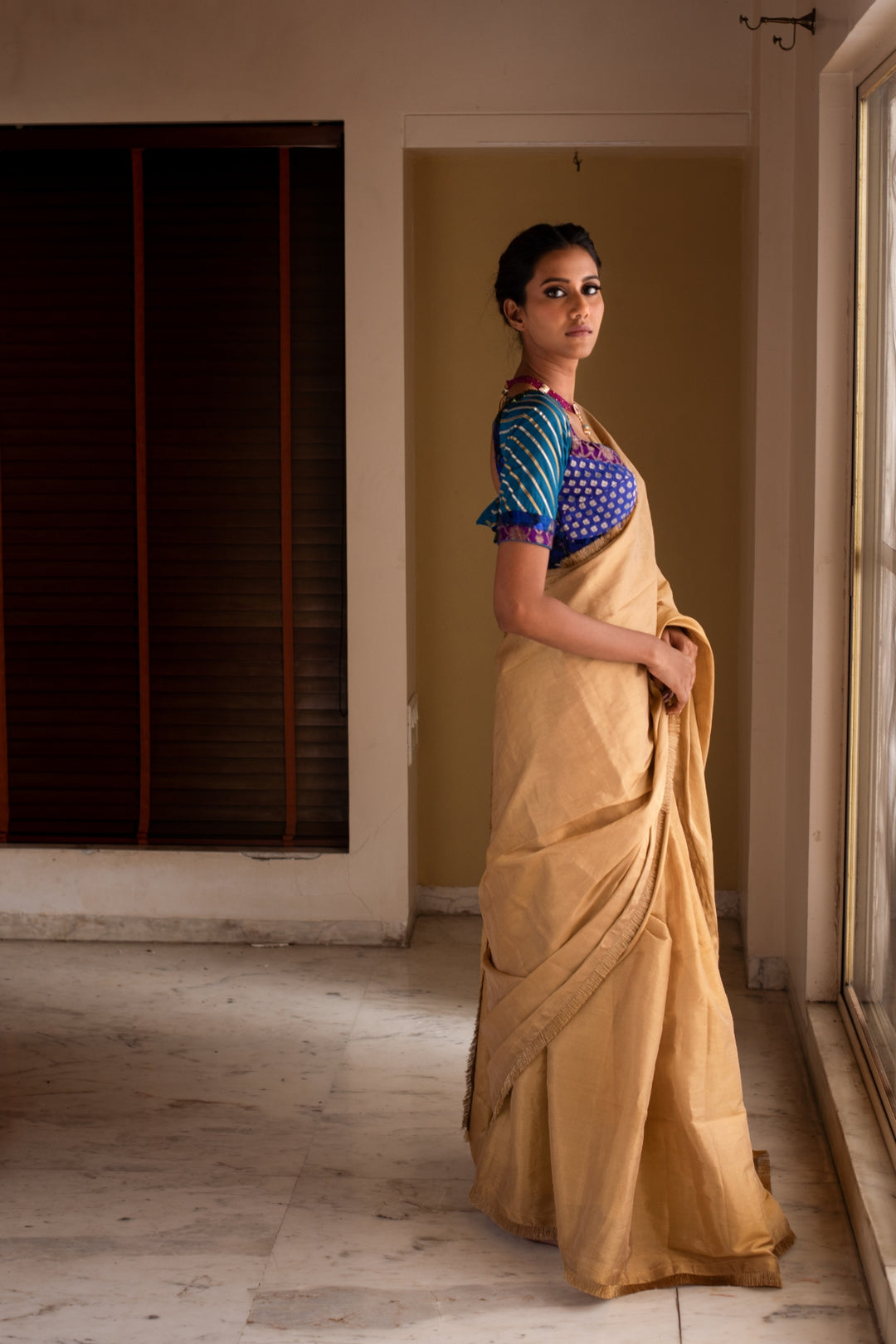 HEMALI- Gold Silk Chanderi Tissue Saree