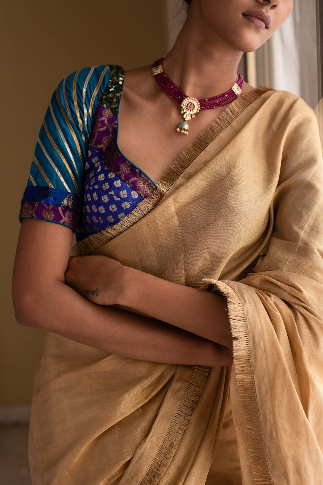 HEMALI- Gold Silk Chanderi Tissue Saree