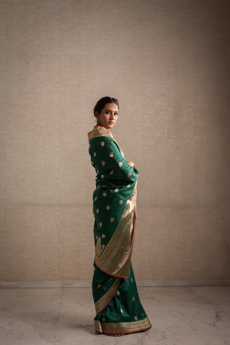 Arshiyaa- Green Silk Brocade Banarasi Saree