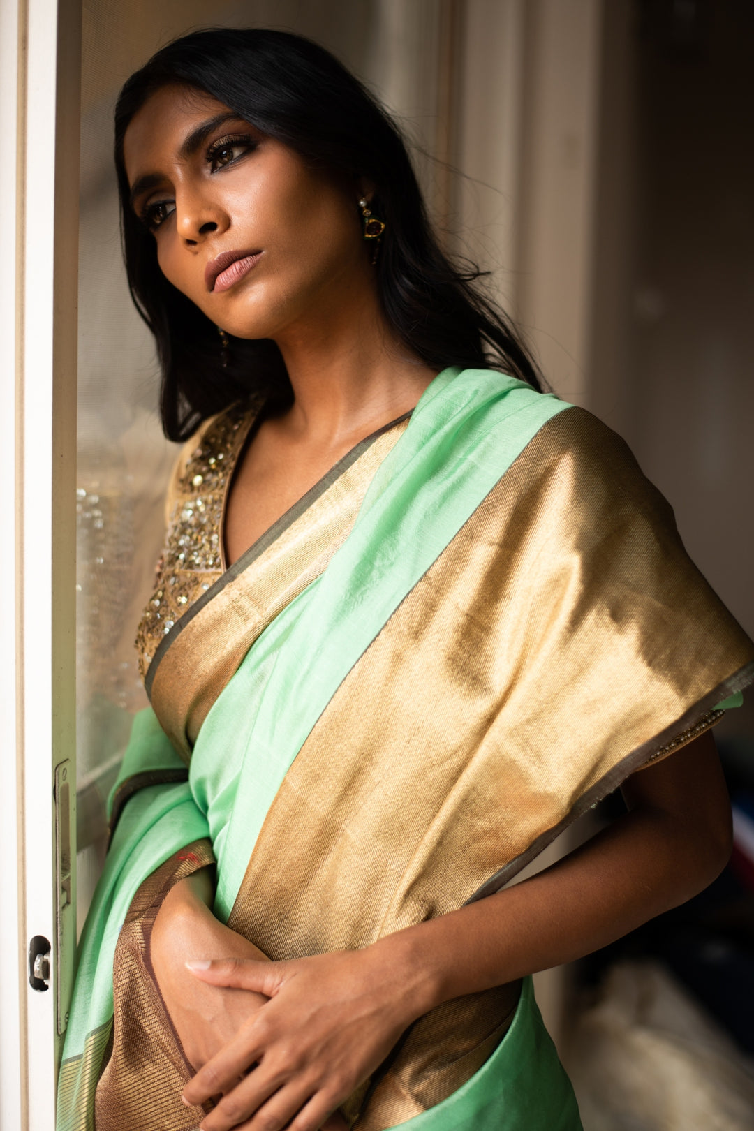 LOPA (GREEN)- Green Silk Chanderi Saree