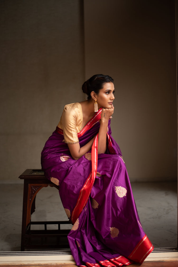 NAKSHA- Purple Silk Brocade Banarasi Saree