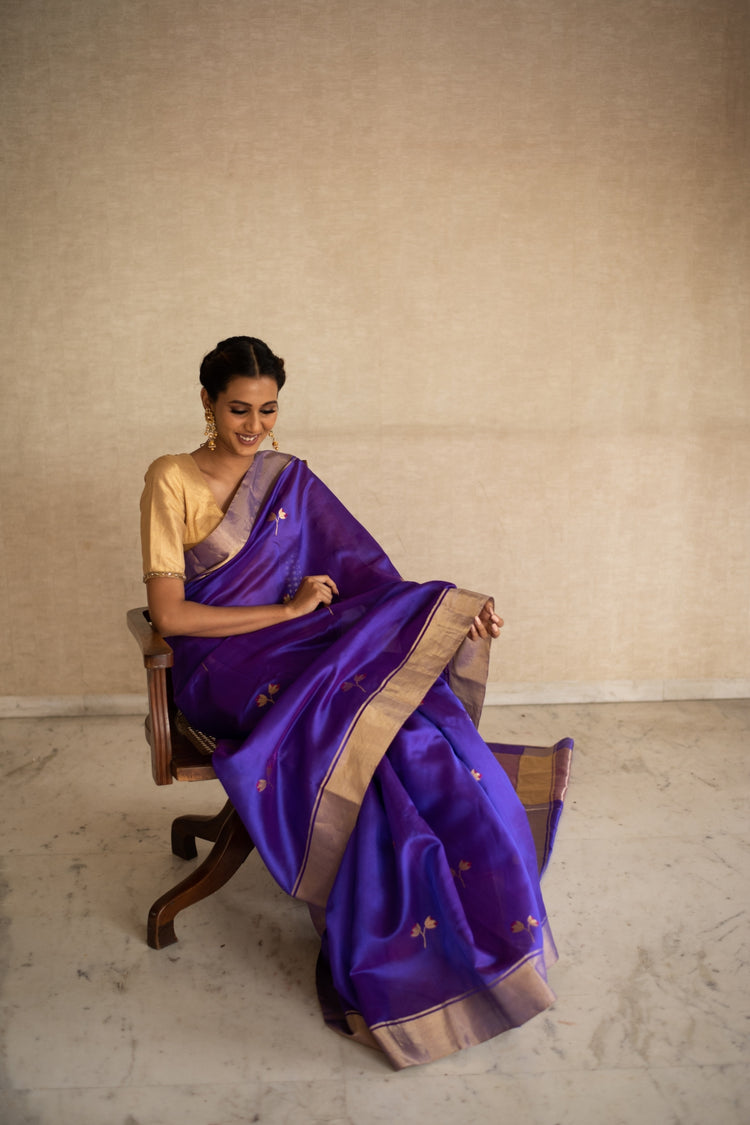 KAZ(PURPLE)- Blue Purple Silk Chanderi Saree