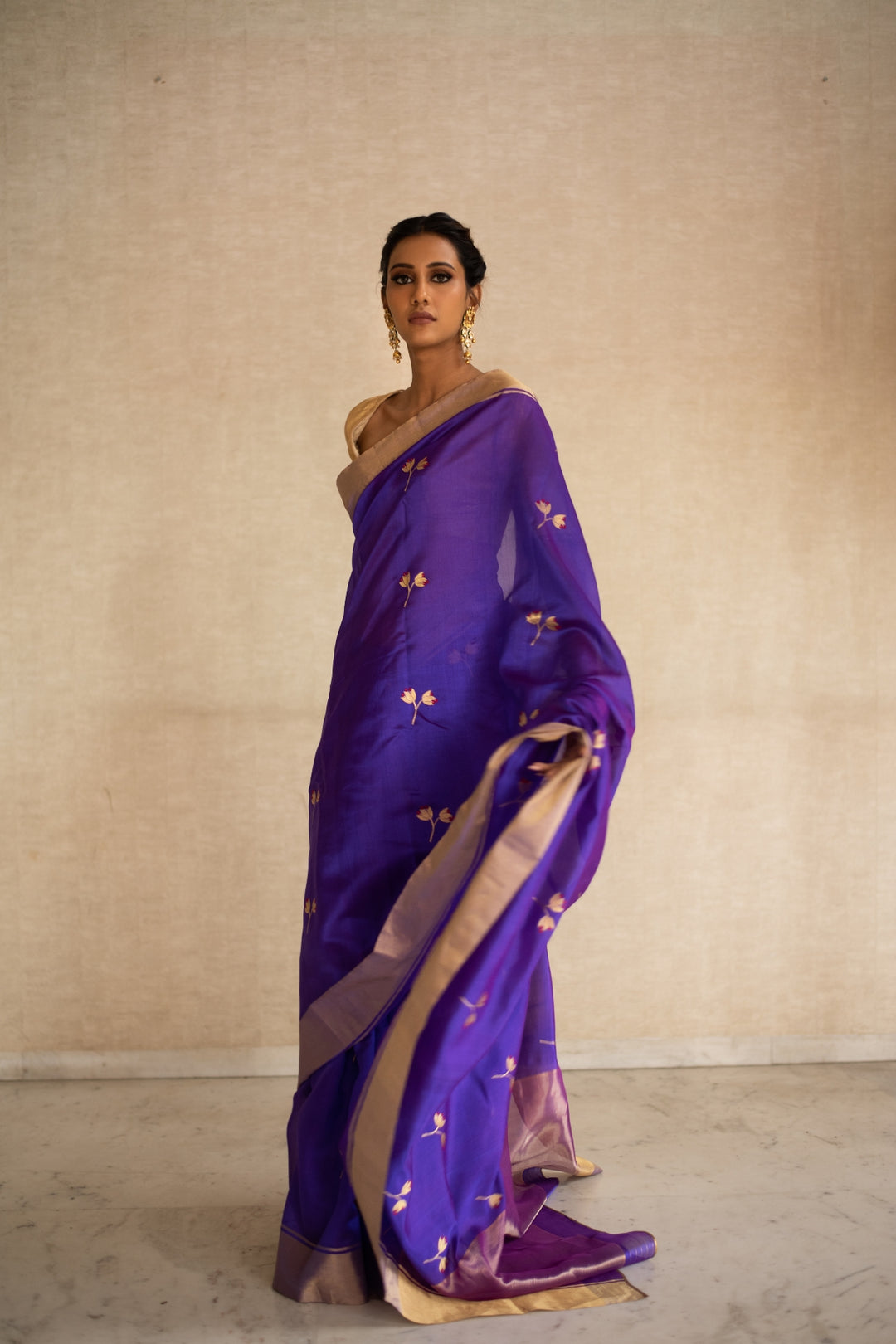 KAZ(PURPLE)- Blue Purple Silk Chanderi Saree