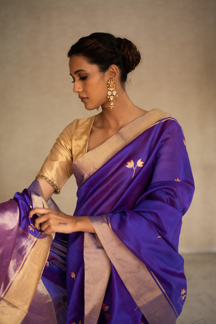 KAZ(PURPLE)- Blue Purple Silk Chanderi Saree