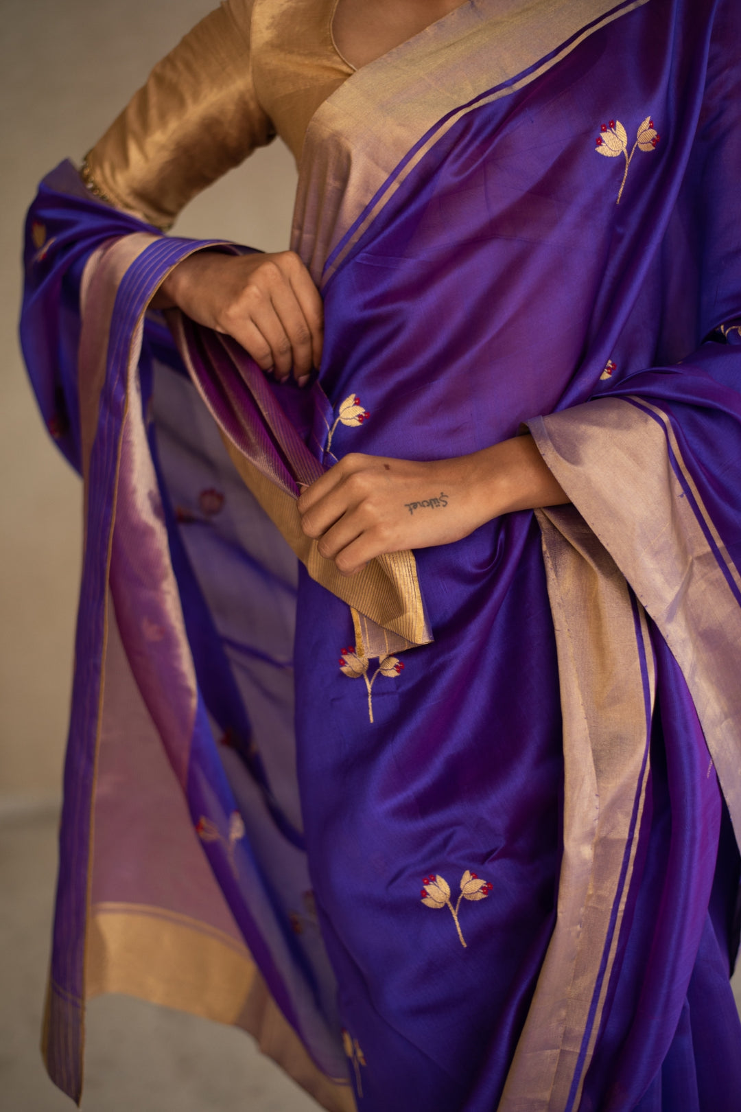 KAZ(PURPLE)- Blue Purple Silk Chanderi Saree