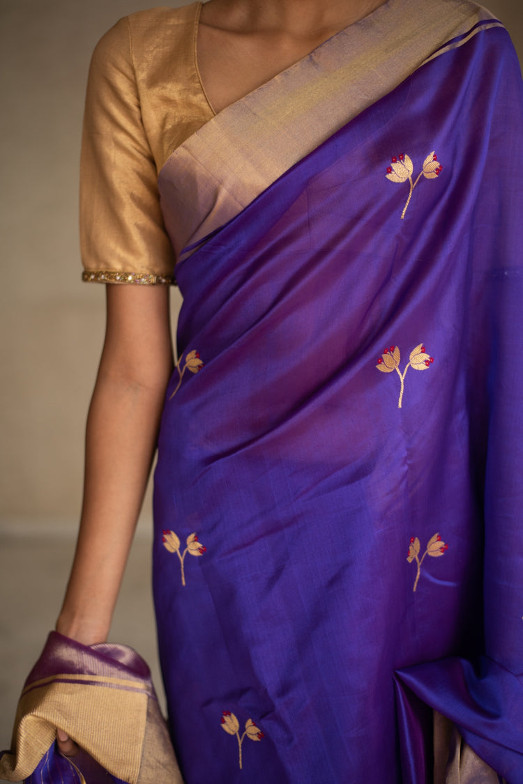 KAZ(PURPLE)- Blue Purple Silk Chanderi Saree