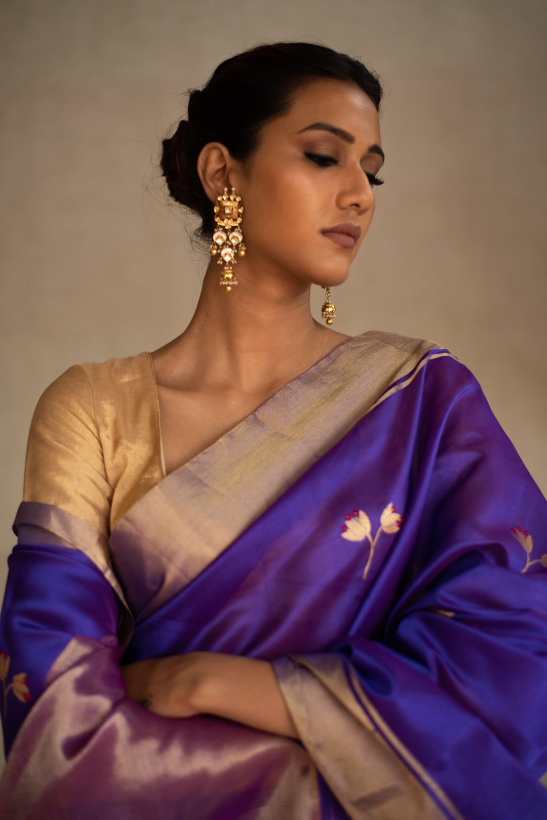 KAZ(PURPLE)- Blue Purple Silk Chanderi Saree