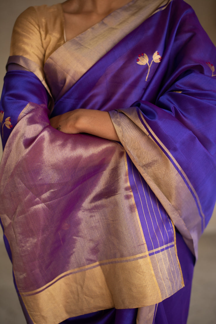 KAZ(PURPLE)- Blue Purple Silk Chanderi Saree