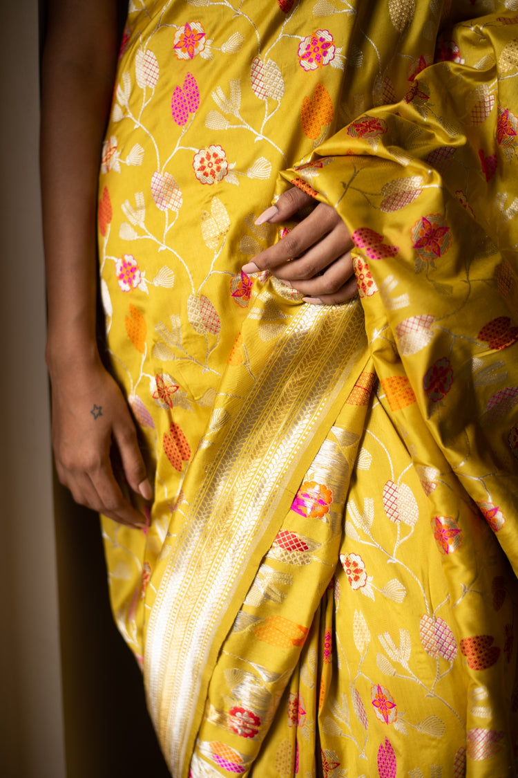 RUSHAM- Yellow Silk Brocade Banarasi Saree