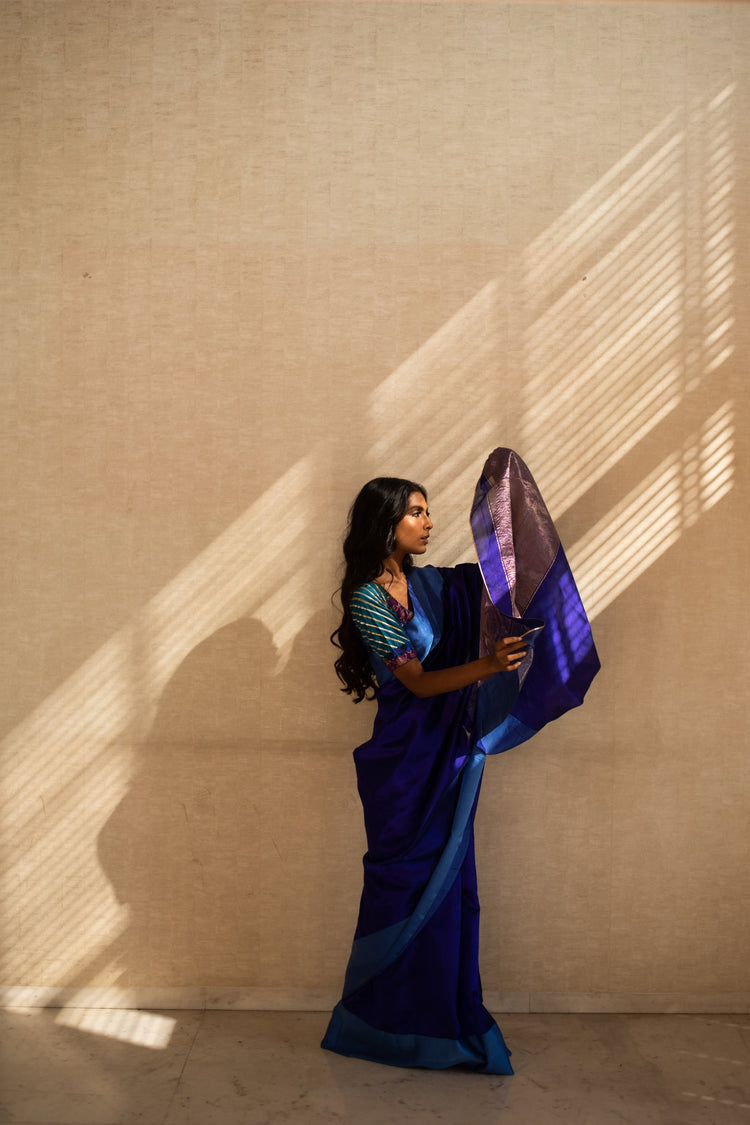 KAIYA (BLUE)- Indigo Blue Chanderi Saree