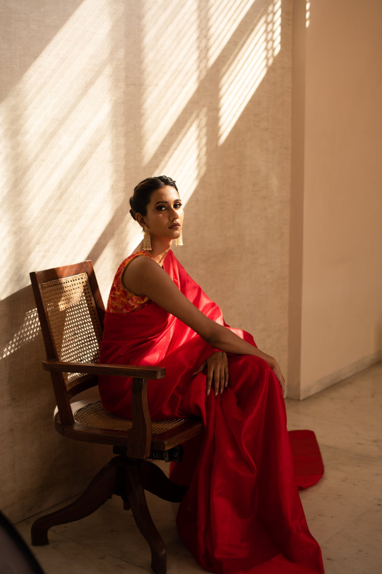 KAIYA (RED)- Red Silk Chanderi Saree