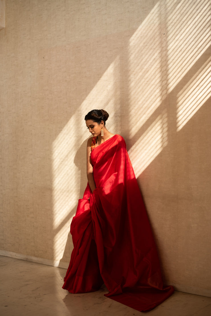 KAIYA (RED)- Red Silk Chanderi Saree