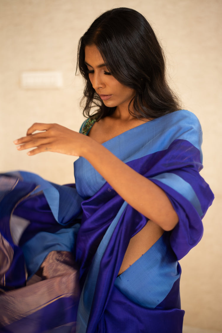 KAIYA (BLUE)- Indigo Blue Chanderi Saree