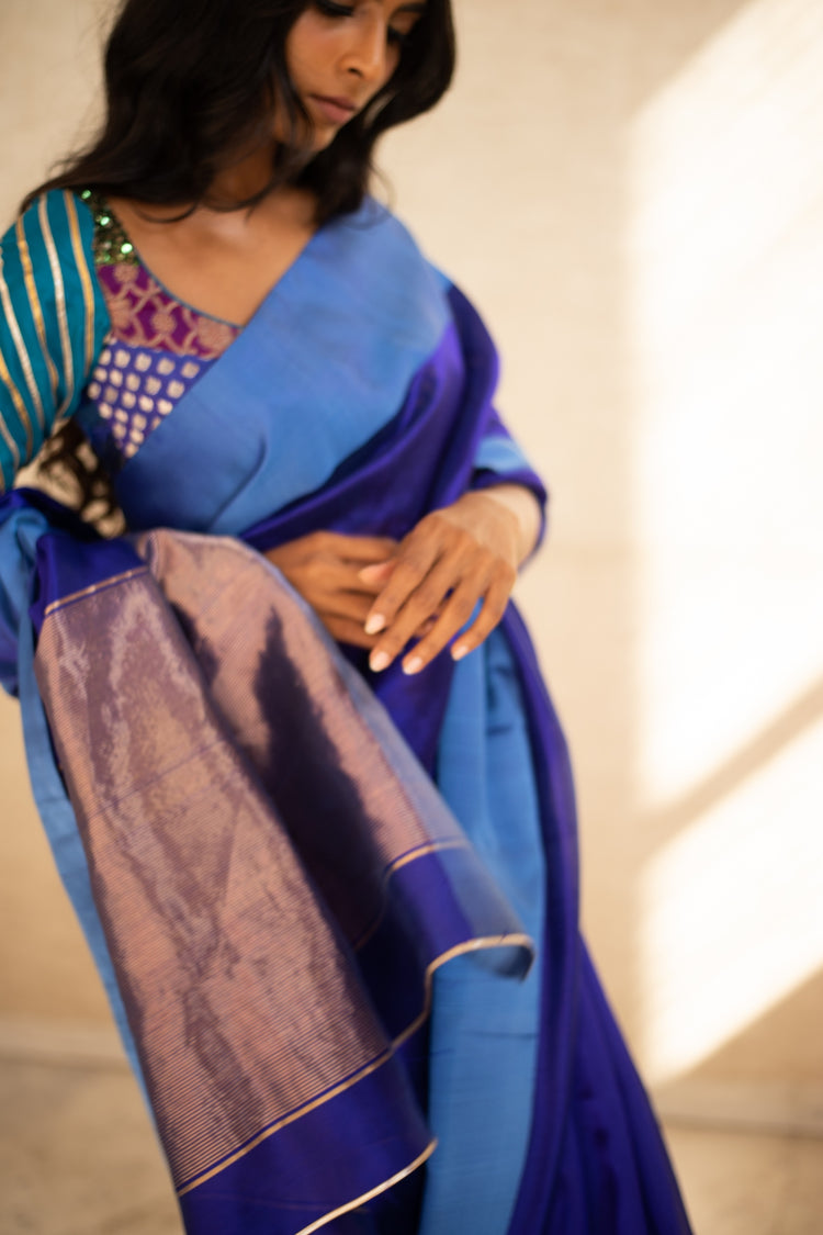 KAIYA (BLUE)- Indigo Blue Chanderi Saree