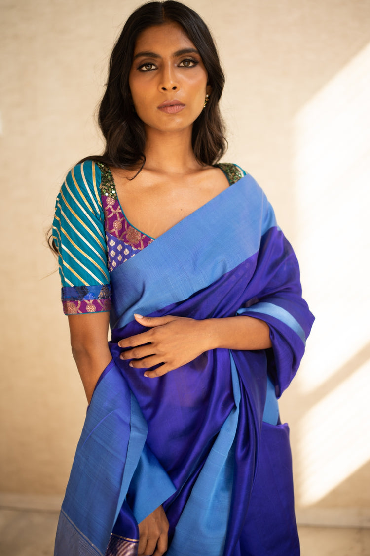 KAIYA (BLUE)- Indigo Blue Chanderi Saree