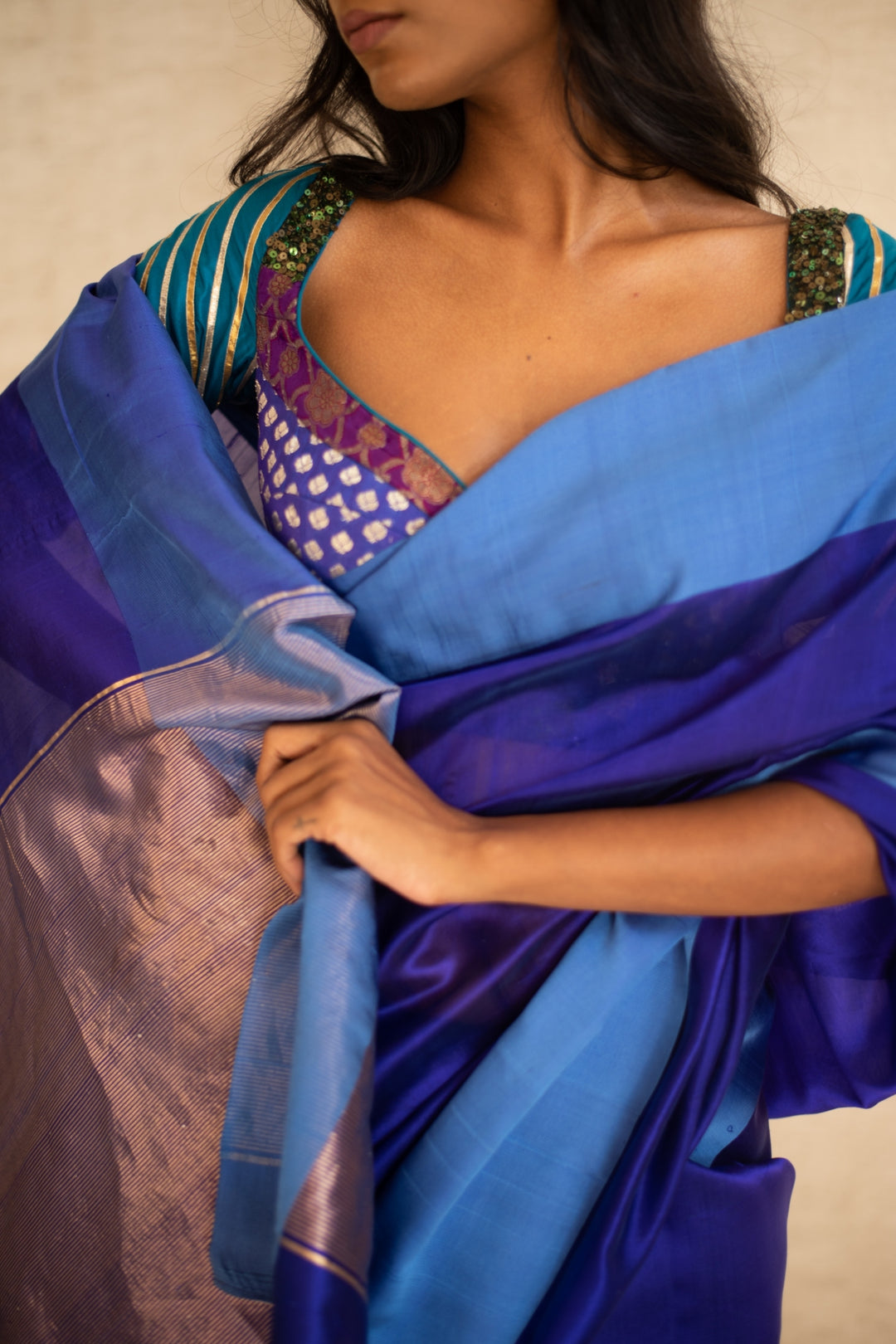 KAIYA (BLUE)- Indigo Blue Chanderi Saree